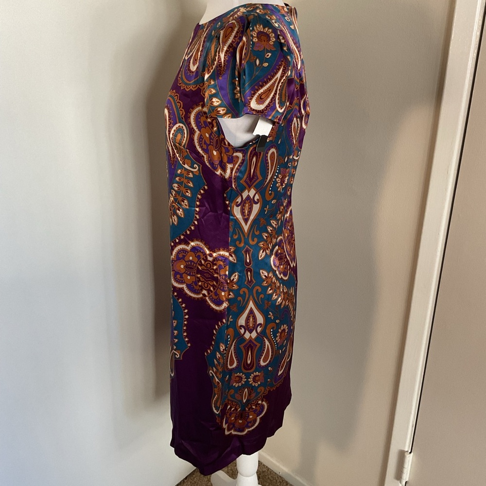 Banana Republic NWT 100% Silk Paisley Midi Dress Purple Teal Size 10 - Picture 7 of 8